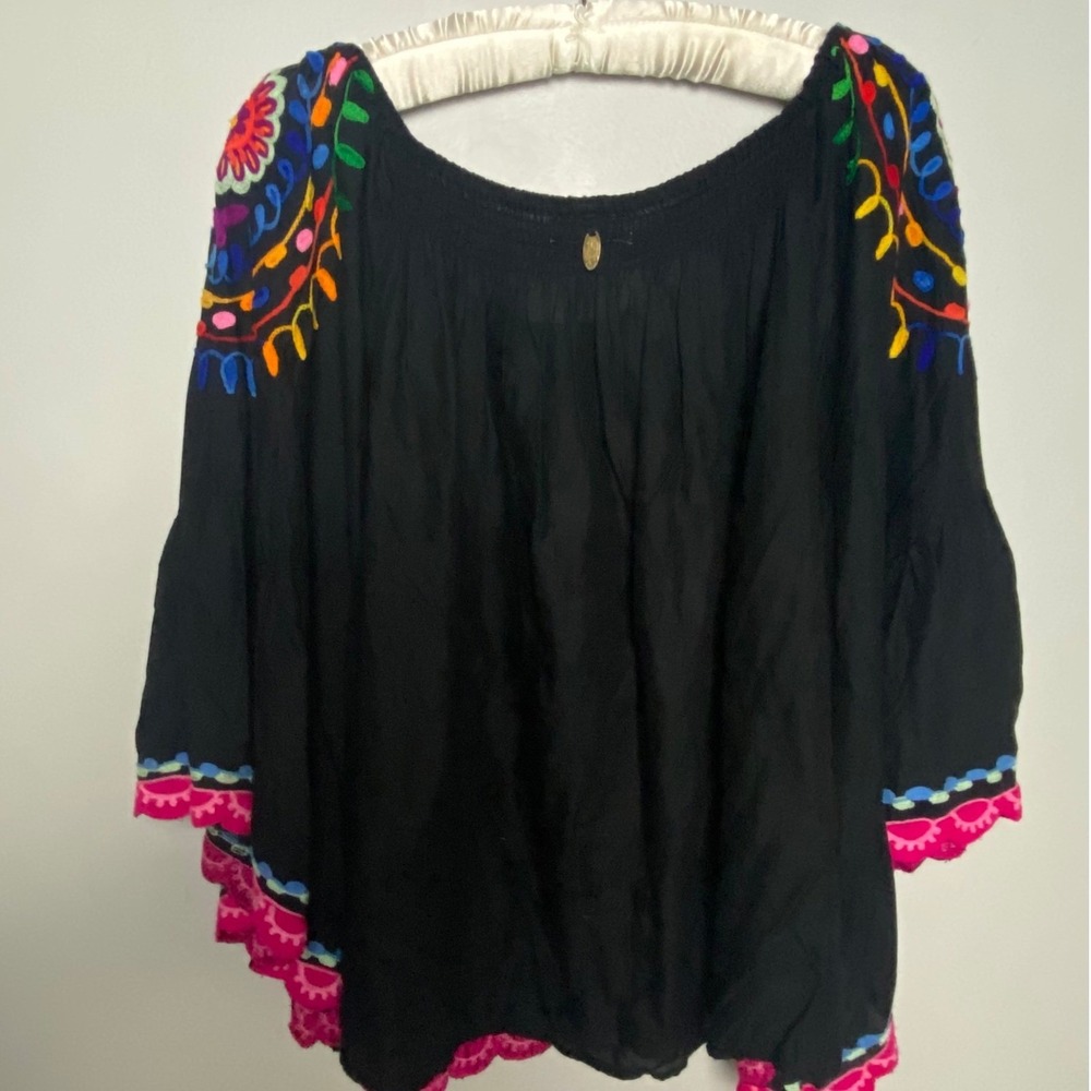 Ruby Yaya Black Embroidered Top Womens Small Boho Festival Artsy Gypsy Whimsical - Picture 9 of 11
